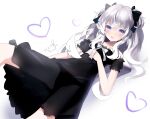  1girl black_bow blue_eyes bow dress hair_bow highres indie_virtual_youtuber long_hair looking_at_viewer retorillo shanoa_(vtuber) silver_hair solo symbol_commentary two_side_up virtual_youtuber white_background 