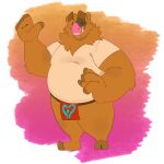  2020 anthro belly biped bottomwear brown_body brown_fur clothing fur hi_res humanoid_hands loincloth male mammal overweight overweight_male phillbeep_beepbop shirt solo suid suina sus_(pig) topwear wild_boar 