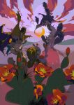  black_sclera cacturne cactus cloud colored_sclera commentary_request e_r00m flower gen_3_pokemon highres looking_back no_humans orange_eyes outdoors pokemon pokemon_(creature) sky 