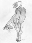  anthro ass_up big_butt breasts butt cloven_hooves ecmajor female giraffid hooves horn leaning_over long_neck mammal monochrome nipples nude okapi ossicone regina_mallory_kensington solo stretching tail_tuft tuft 