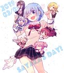  2019 6+girls ;d ^_^ akemi_homura arms_up bare_legs black_hair black_ribbon black_skirt blonde_hair blue_eyes blue_hair blush_stickers breasts character_name chibi chibi_inset closed_eyes clothes_grab colorful contrapposto cowboy_shot creature d: dated dot_nose drill_hair dual_persona eyebrows_visible_through_hair eyes_visible_through_hair hair_ribbon hands_up happy heart heart_background high_collar holding holding_sword holding_weapon hug jitome juliet_sleeves kaname_madoka kyubey long_sleeves mahou_shoujo_madoka_magica mahou_shoujo_madoka_magica_movie medium_breasts miki_sayaka mitakihara_school_uniform mizuki_(flowerlanguage) momoe_nagisa multiple_girls neck_ribbon one_eye_closed open_mouth pink_hair plaid plaid_skirt pleated_skirt puffy_sleeves red_eyes red_hair red_neckwear red_ribbon ribbon sakura_kyouko school_uniform shiny shiny_hair shiny_skin short_hair simple_background skirt smile star_(symbol) starry_background sword tareme tomoe_mami twin_drills twintails uniform waist_hug weapon white_background white_hair yellow_eyes 
