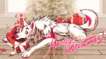  ambiguous_gender canid canine canis christmas christmas_tree english_text feral fluffy fur gift_box holidays inside mammal multicolored_body multicolored_fur pink_body pink_fur plant snowfoxatheart solo text tree two_tone_body two_tone_fur white_body white_fur wolf 