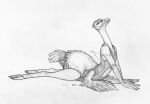  2016 anthro avian avian_taur bird bird_feet bird_taur clothing ecmajor eyes_closed feathered_wings feathers female greyscale leotard long_neck monochrome ostrich ratite solo stretching tail_feathers taur tight_clothing wings 