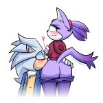  &lt;3 1:1 2020 anthro blaze_the_cat blush butt clothed clothing domestic_cat duo eulipotyphlan felid feline felis female hair hand_on_butt hedgehog hi_res hoodie kissing kissing_butt male male/female mammal mythabyss pants_down partially_clothed ponytail rear_view silver_the_hedgehog simple_background sonic_the_hedgehog_(series) topwear white_background 