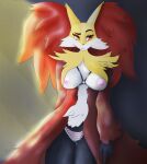  absurd_res anthro areola azucana breasts butt_from_the_front clothing delphox female fur harness hi_res multicolored_body multicolored_fur nintendo nipples panties pok&eacute;mon pok&eacute;mon_(species) red_body red_fur solo thigh_gap underwear video_games white_body white_fur yellow_body yellow_fur 
