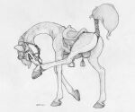  anus balls bridle bulge butt clothing cloven_hooves ecmajor erection feral genitals giraffe giraffid hooves licking long_tongue male mammal monochrome penis raised_tail saddle self_lick solo tail_wraps thong tongue tongue_out underwear wraps 
