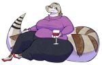  2020 4_fingers aimbot-jones alcohol anthro belly beverage big_breasts bottomwear breasts brown_body brown_scales clothed clothing countershade_face countershade_tail countershading eleanor_(mackbeard3) eyelashes female fingers footwear full-length_portrait half-closed_eyes hi_res holding_beverage holding_object huge_breasts looking_down mature_female narrowed_eyes overweight overweight_anthro overweight_female pants portrait pupils reptile scales scalie shoes sitting slit_pupils smile snake stripes sweater thick_tail thick_thighs topwear wine wine_glass 