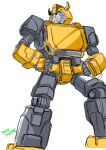  1boy artist_name autobot blue_eyes bumblebee frown hands_on_hips highres horns mecha no_humans science_fiction sketch solo standing transformers tsushima_naoto 