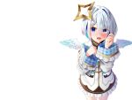  aliasing amane_kanata angel blue_eyes blush crying dress gray_hair halo hololive k_mugura short_hair tears wings 