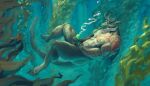  abs anthro aquatic_dragon athletic bodily_fluids cum cum_in_water cum_underwater dragon genital_fluids horn male marine masturbation pecs ransomone solo tattoo underwater water 