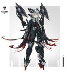  1girl absurdres android arms_at_sides donxxxs english_text full_body grey_hair hair_ornament hairclip headgear highres joints looking_at_viewer mecha_musume original robot_joints scar scar_across_eye sharp_teeth sign solo standing teeth two-tone_background warning_sign yellow_eyes 