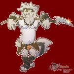  1:1 2021 absurd_res anthro bulge clothing cute_fangs fur grey_body grey_fur hi_res humanoid_hands male mammal nipples noir_racoon procyonid raccoon red_background simple_background solo underwear weapon 