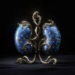  3d black_background commentary english_commentary faberge_egg glint gold highres kidney no_humans original rafael_vallaperde shadow simple_background 