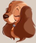  2021 black_nose brown_body brown_fur canid canine canis collar disney domestic_dog eyelashes eyes_closed fur hi_res lady_(lady_and_the_tramp) lady_and_the_tramp mammal simple_background solo tohupo 