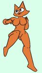  anthro breasts crumpy female floating genitals navel nipples nude open_mouth orange_body pussy raised_leg sergeant_cheese simple_background simple_eyes solo 