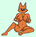  anthro breasts crumpy female genitals holding_breast navel nude open_mouth orange_body pussy sergeant_cheese simple_background simple_eyes sitting solo spread_legs spreading 
