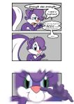  alpha_channel breaking_the_fourth_wall comic cybert dialogue english_text female fifi_la_fume french fur green_eyes hi_res humor mammal meme mephitid multicolored_body multicolored_fur pink_nose purple_body purple_fur reaching_out reaching_towards_viewer signature skunk solo speech_bubble text tiny_toon_adventures toony two_tone_body two_tone_fur vibe_check viewer warner_brothers white_body white_fur 