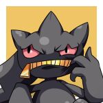  banette commentary_request gen_3_pokemon looking_away lowres mouth_pull no_humans orange_background pokemon pokemon_(creature) shiny shuga_(mhwii) solo upper_body zipper_pull_tab 