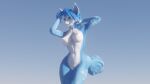  16:9 2020 3d_(artwork) anthro blue_background blue_body blue_fur blue_hair breasts canid canine digital_media_(artwork) female fox fur furniture genitals green_eyes hair hands_behind_head hi_res krystal mammal multicolored_body multicolored_fur multicolored_tail nintendo nude pussy seductive silvarion silvarus simple_background solo star_fox tailband tattoo video_games white_body white_fur widescreen 