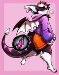 2021 absurd_res ambiguous_gender ambiguous_penetration anthro candy.yeen character_request clothing hair hi_res penetration pink_background purple_clothing purple_sweater purple_topwear signature simple_background species_request sweater topwear wings 
