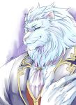  2020 5_fingers blue_eyes butler clothed clothing colored eyewear felid fingers fur humanoid_hands lion lj25zpluoeqmybg male mammal mane monocle pantherine pink_nose signature snow_(tas) solo tokyo_afterschool_summoners topwear video_games white_body white_fur white_mane 