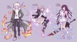  1boy 2girls ahoge animal_hood apron backpack bag bandaged_arm bandaged_leg bandages belt black_gloves black_hoodie black_legwear black_pants blue_skirt breasts brown_skirt buttons cat_hood chain chestnut_mouth coat commentary danganronpa_(series) danganronpa_2:_goodbye_despair electricity english_commentary english_text eyebrows_visible_through_hair fire full_body fur-trimmed_coat fur_trim genshin_impact gloves green_coat grey_eyes highres holding holding_spear holding_sword holding_weapon hood hoodie jacket komaeda_nagito large_breasts long_hair looking_at_viewer mao_(expuella) mary_janes multiple_belts multiple_girls nanami_chiaki necktie nervous open_clothes open_jacket pants parody pink_bag pink_eyes pink_footwear pink_hair pink_neckwear pink_shirt pleated_skirt plus_sign polearm purple_eyes purple_footwear purple_hair serious shirt shoes short_hair short_sleeves skirt smile socks spear style_parody sweat sword thighhighs torn_clothes torn_legwear tsumiki_mikan twitter_username vision_(genshin_impact) water weapon white_footwear white_gloves white_hair white_legwear white_shirt zettai_ryouiki 