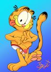  absurd_res anthro clothing domestic_cat felid feline felis garfield_(series) garfield_the_cat genitals hi_res lobofeo male mammal nude overweight penile_spines penis solo tongs tools underwear 