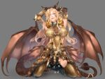  absurd_res animal_humanoid armor big_breasts black_sclera blonde_hair breasts brown_body brown_scales capcom demon demon_humanoid dragon dragon_humanoid female gem gold_(metal) gold_jewelry hair hi_res horn_ornament humanoid jewelry kiguri long_hair miraaj_(crabble) monster_hunter multi_wing pose scales simple_background smile solo spade_tail video_games wings yellow_eyes 