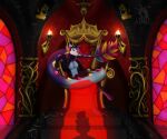  absurd_res anthro azhax bone castle chair dark feathers female furniture hi_res light queen red_light royalty skull skull_dragon stained_glass throne torch 
