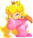  blonde_hair blue_eyes blush breast_grab cute dress long_hair minus8 nintendo peach princess_peach super_mario_bros. 