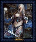  armor azazel1944 bikini bikini_armor bikini_bottom boots breasts breasts_apart gloves helmet lady_blaumeux large_breasts linked_piercing midriff nipple_piercing nipples piercing purple_eyes silver_hair solo swimsuit sword thigh_boots thighhighs throne warcraft weapon world_of_warcraft 