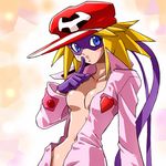  ai-chan ai_kaminari bandanna blonde_hair blush breasts cleavage gloves green_eyes hat jumpsuit kaminari_ai lowres mask open_clothes tatsunoko time_bokan_(series) yatterman 