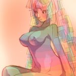  breasts brown_eyes cleavage colorful falcoon large_breasts lips long_hair multicolored_hair nipples nude original rainbow rectangle solo 