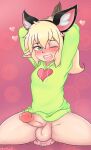  &lt;3 absurd_res anal anal_penetration artist_name balls blonde_eyebrows blonde_hair bottomless clothed clothing dildo dildo_sitting elf emanata erection eyebrows eyelashes fake_animal_ears genitals girly green_eyes hair hands_behind_head hi_res hoodie humanoid humanoid_genitalia humanoid_penis humanoid_pointy_ears inner_ear_fluff long_ears looking_at_viewer maikox male max_(hoodie) motion_lines not_furry one_eye_closed open_mouth penetration penis pink_background raised_arms sex_toy simple_background solo teeth tongue tongue_out topwear tuft white_body white_skin wink 