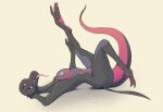  anthro blush bodily_fluids breasts female hi_res narley nintendo nipples nude open_mouth pok&eacute;mon pok&eacute;mon_(species) salazzle simple_background smile solo video_games 