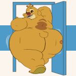  1:1 alien anthro big_butt butt disney doorway experiment_(lilo_and_stitch) fur hi_res huge_butt lilo_and_stitch looking_back male nude overweight reuben_(lilo_and_stitch) solo stuck vetoknox yellow_body yellow_fur 