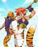  animal_humanoid anthro bottomless breasts breath_of_fire capcom claws clothed clothing felid felid_humanoid feline feline_humanoid female hair humanoid katt_(breath_of_fire) luckypan mammal mammal_humanoid open_mouth red_hair rinpoo_chuan solo staff text url video_games 