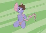  absurd_res anthro big_ears brown_eyes brown_hair clothing fur hair hi_res long_tail male mammal mouse murid murine negativethoughts nipples purple_body purple_fur rodent speedo swimwear thick_thighs wide_hips 