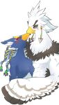  abs anthro avian beak bird blue_body blue_feathers breath_of_the_wild clothed clothing cuddling duo feathers hi_res male male/male nintendo pecs popemadara revali rito teba_(tloz) the_legend_of_zelda topless video_games white_body white_feathers 