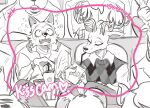  &lt;3 2021 anthro antlers beastars beverage bottomwear camera_view canid canine canis cervid clothed clothing date dress_shirt duo_focus english_text eyes_closed food greyscale group horn humor jacket kiss_cam legoshi_(beastars) louis_(beastars) male mammal mc_crmel monochrome open_mouth pants popcorn public shirt sitting soda stadium surprise sweater text topwear wide_eyed wolf 