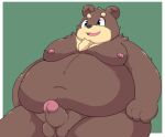  2021 anthro balls belly brown_body brown_fur erection fur genitals hi_res kemono kusosensei male mammal moobs navel nipples obese obese_male overweight overweight_male penis solo ursid 