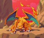  ambiguous_gender bent_over charizard claws detailed_background diagamon feral fire looking_at_viewer membrane_(anatomy) membranous_wings mountain muscular muscular_feral nintendo open_mouth pok&eacute;mon pok&eacute;mon_(species) spread_wings video_games wings 