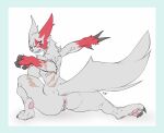  action_pose angry anthro anthrofied anus breasts butt claws crouching diagamon female fluffy fluffy_tail fur genitals gloves_(marking) long_claws looking_at_viewer looking_back markings nintendo nude pawpads pink_eyes pink_pawpads pok&eacute;mon pok&eacute;mon_(species) pok&eacute;morph pose presenting presenting_hindquarters pupils pussy red_body red_fur scar side_boob simple_background slit_pupils solo video_games white_background white_body white_fur zangoose 