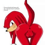  1:1 anal balls bent_over butt echidna english_text genitals hair knuckles_the_echidna male mammal monotreme pinup pose purple_eyes red_body red_hair signature solo sonic_the_hedgehog_(series) text 