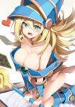  breasts dark_magician_girl jie_laite no_bra open_shirt skirt_lift wardrobe_malfunction weapon witch yugioh 