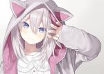  animal_ears blue_eyes blush capriccio close gradient gray_hair hoodie original short_hair 