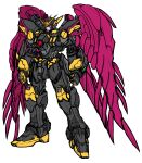  &lt;karasu absurdres clenched_hands code_geass gundam gundam_wing gundam_wing_endless_waltz highres mecha mobile_suit no_humans red_eyes science_fiction solo standing super_robot_wars super_robot_wars_dd v-fin white_background wing_gundam_zero_rebellion wings 