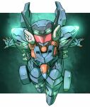  charging_forward chibi glowing glowing_eyes green_eyes highres jehuty looking_at_viewer mecha no_humans open_hands orbital_frame science_fiction solo vuccha zone_of_the_enders 