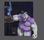  2020 angry animatronic annoyed anthro areola barazoku biceps blue_body blue_eyes blue_fur bow_tie bulge chubby_anthro chubby_male clothed clothing duo fangs five_nights_at_freddy&#039;s funtime_freddy_(fnafsl) fur hi_res inkart_flow lagomorph leporid long_ears looking_at_viewer looking_down machine male mammal manly mostly_nude multicolored_body multicolored_fur muscular navel nipples open_mouth pecs pink_eyes pink_tongue puppet puppet_bonnie_(fnafsl) purple_body purple_fur rabbit robot round_ears sharp_teeth sister_location size_difference slightly_chubby smile standing switch teeth thick_thighs tongue triceps underwear ursid video_games white_body white_fur wire 