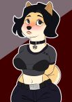  2020 anthro big_breasts blush breasts canid canine canis clothed clothing collar doge dogelore domestic_dog doomer_(meme) eyeshadow female hair hi_res lips makeup mammal meme pattern_background shiba_inu simple_background solo spitz tagme toonarscontent 
